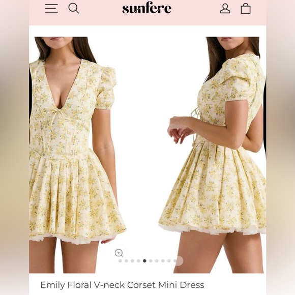 NWT Sunfere Floral V-Neck Corset Mini Dress - Picture 4 of 4